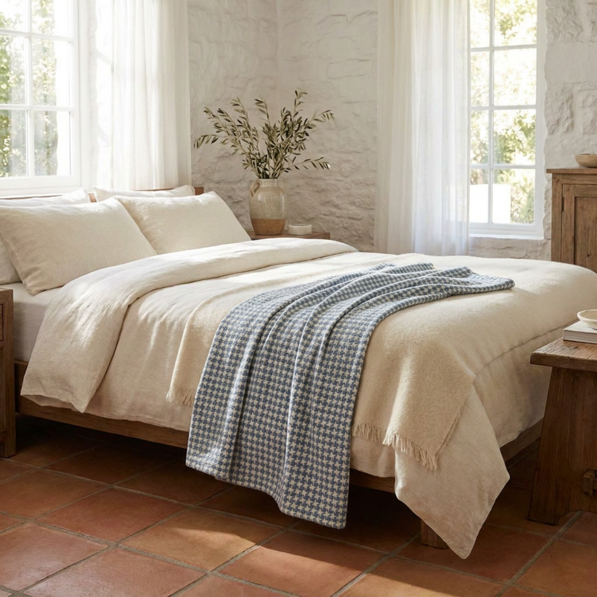 Houndstooth Blanket, Dusty Blue - Riviera Home