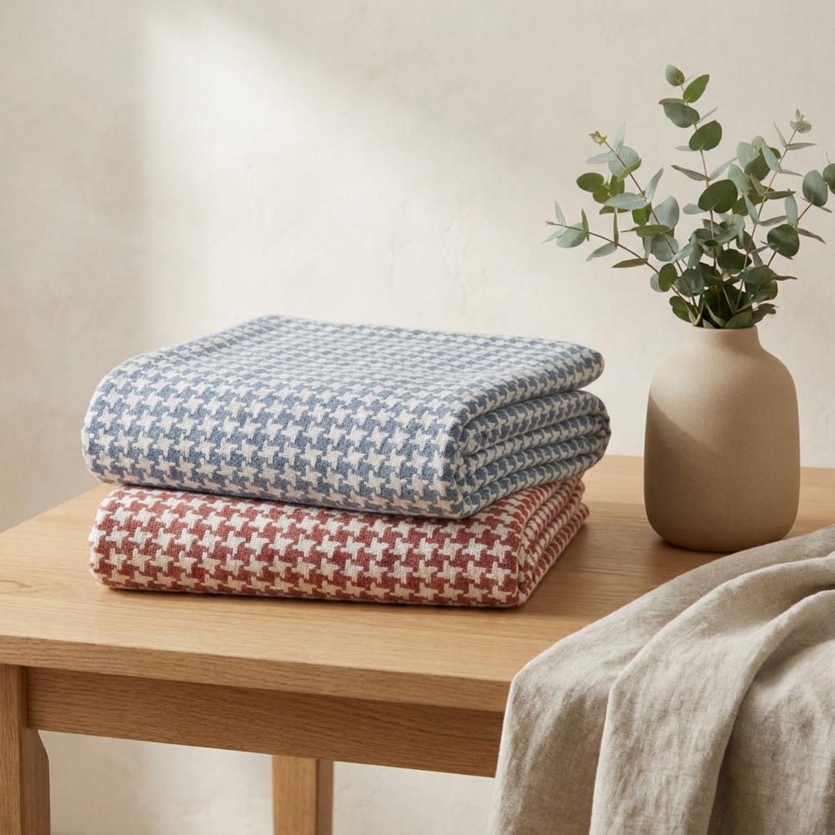 Houndstooth Blanket, Dusty Blue - Riviera Home