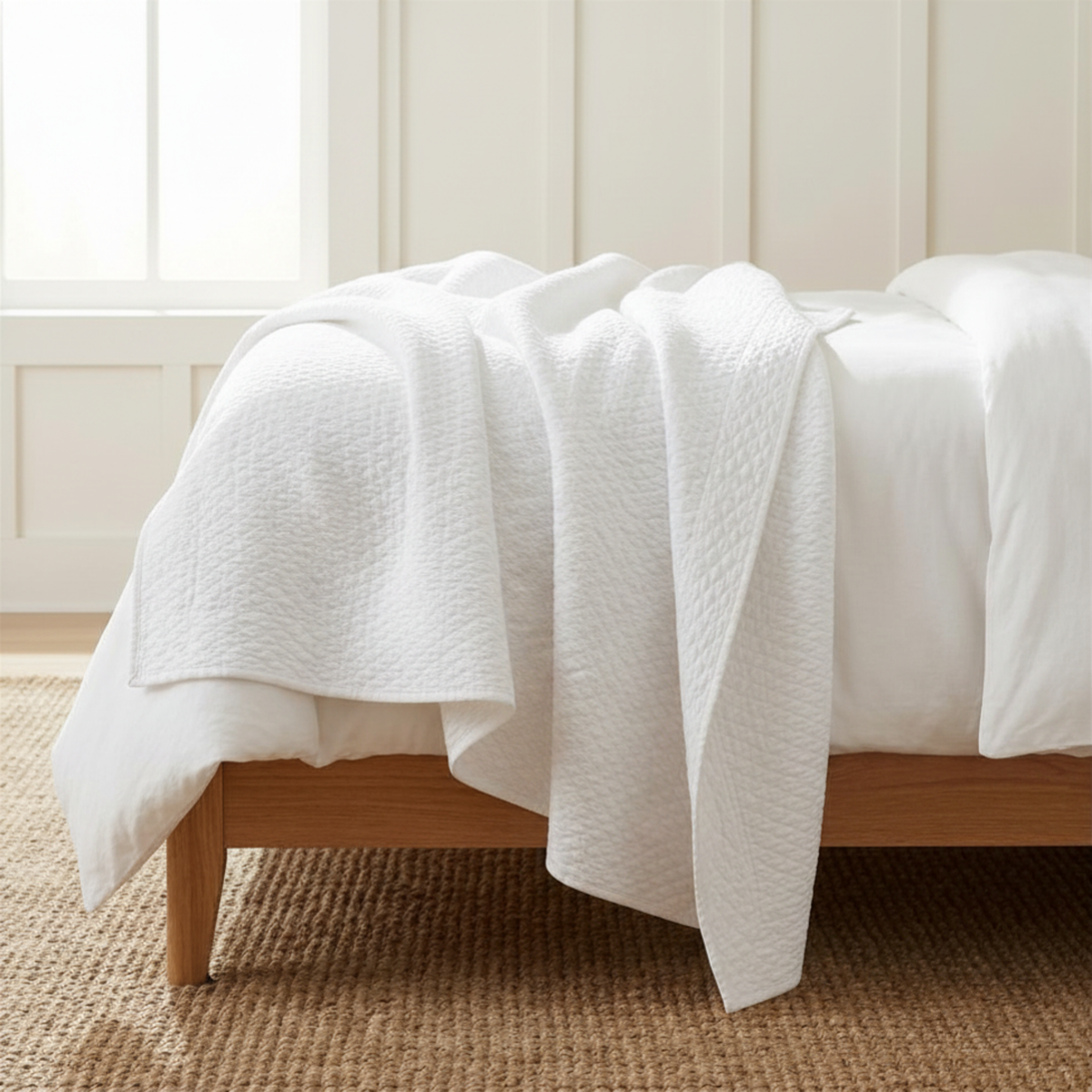 Mini Diamond Cotton Coverlet, Snow White - Riviera Home