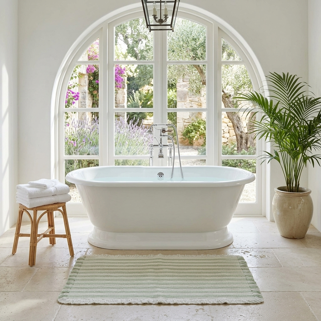 Stripe Fringe Bath Rug, Dewkist - Riviera Home